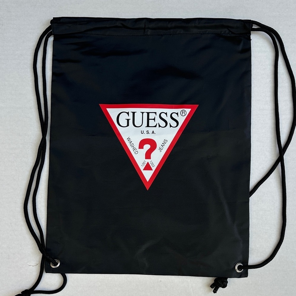NEW GUESS Black and Red Logo Drawstring Backpack